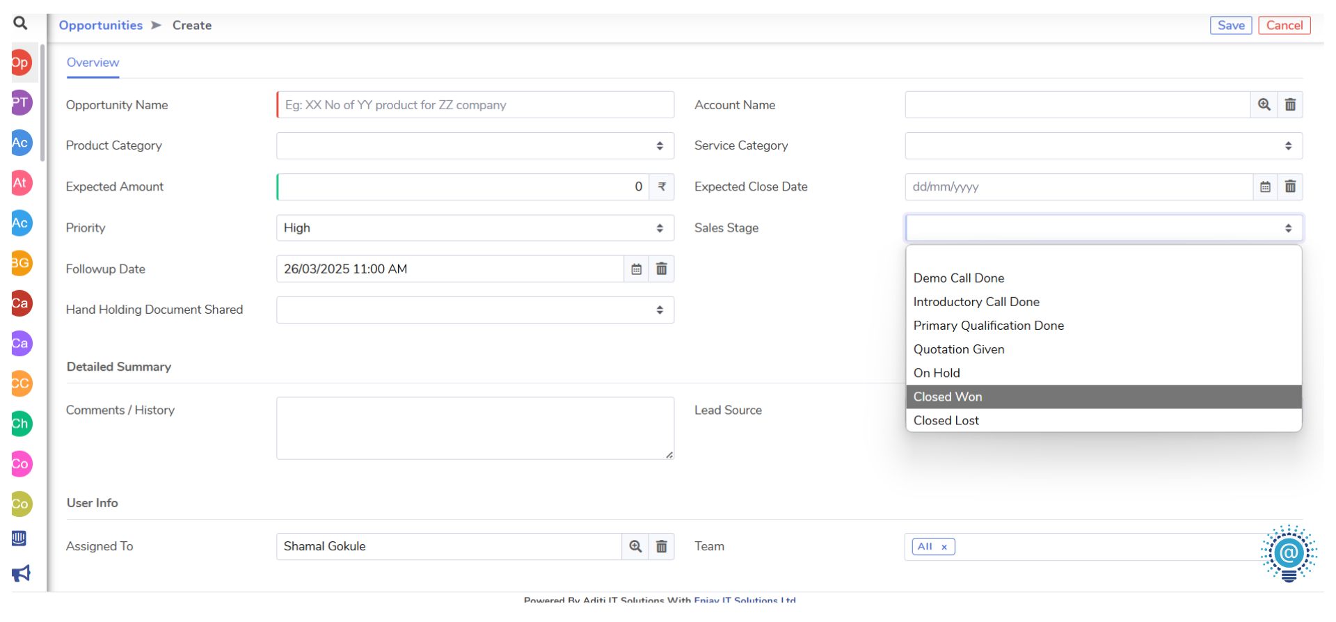 Sangam CRM Opportunity Module Opportunity Module